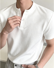 Men Henley Collar Short Sleeve T-Shirt