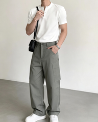 Men Henley Collar Short Sleeve T-Shirt