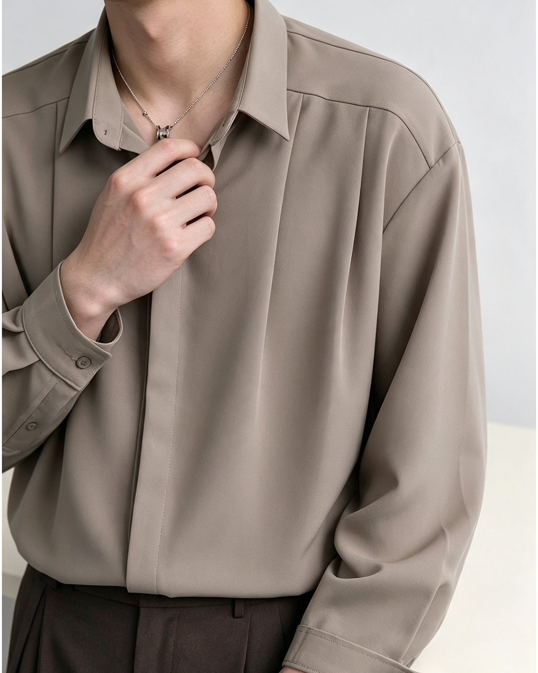 Men Loose Draped Long Sleeve Shirt