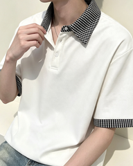 Men Patchwork Collar Short Sleeve Polo Shirt