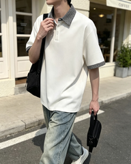 Men Patchwork Collar Short Sleeve Polo Shirt