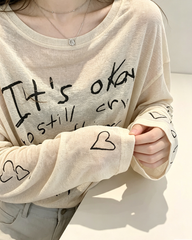 Women Letter Heart Print Long Sleeve Sun Protection Top